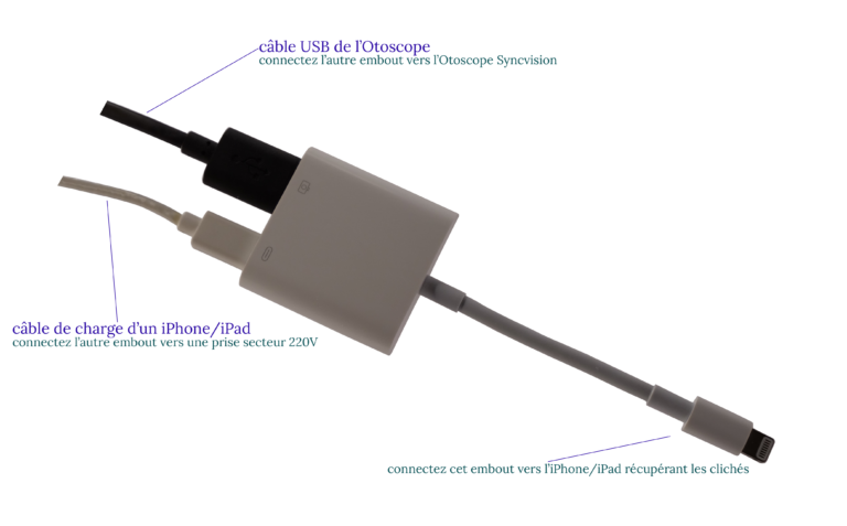 Câble et adaptateur lightning pour Otoscope